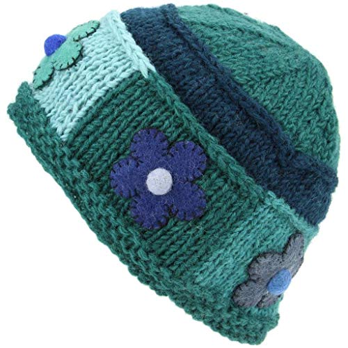 Bonnet en laine femme vert LOUDelephant : accessoire hiver chaud et élégant à motif floral