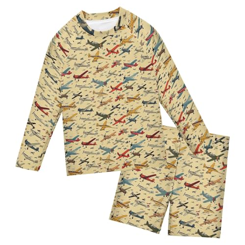 Plane Cute Toddler and Baby Boys' 2-Piece Swimsuit Trunk, Long Sleeve Rashguard Bathing Suit B0403403