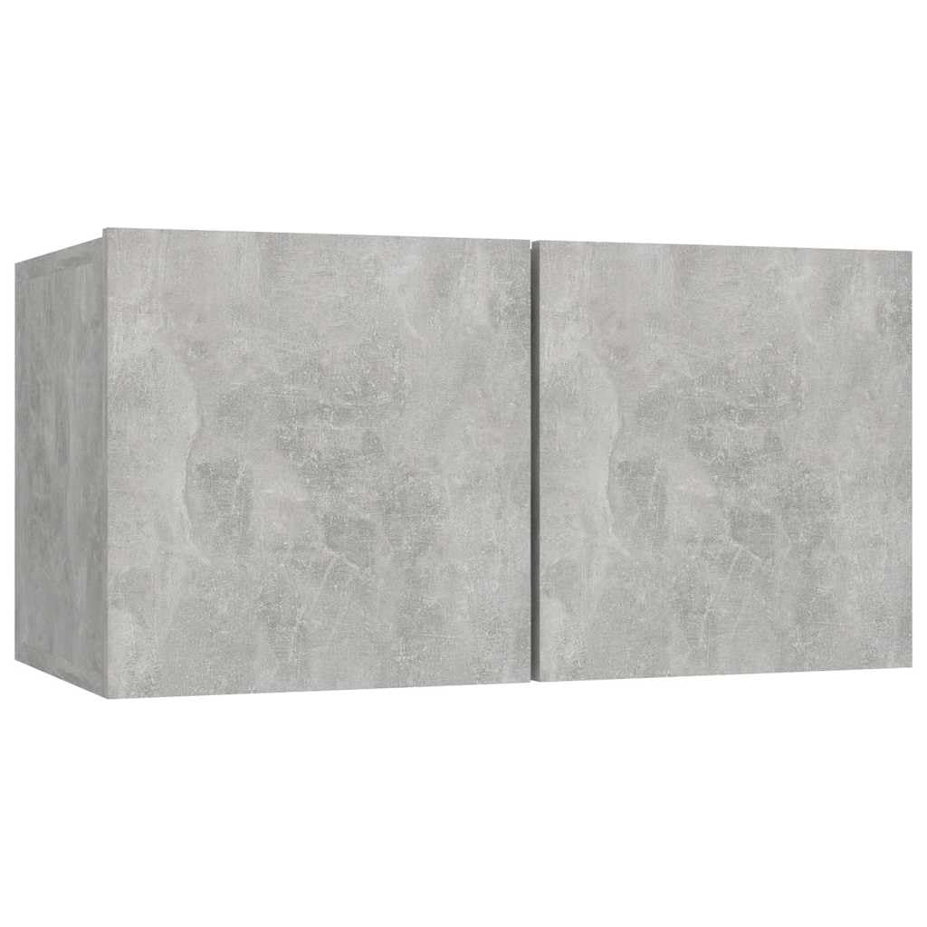 7-TLG. TV-Schrank-Set Betongrau, Holzwerkstoff, Hängend, Modernes Media-Center für Wohnzimmer, Schlafzimmer, Stauraum