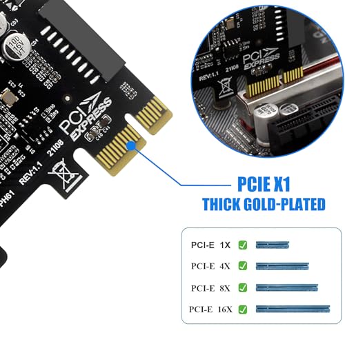 Image of PCI-E 1X to USB 3.2 GEN1 Type-E Front Panel Header and 19PIN Port USB Expainsion Card, 5Gbps USB PCI-e Card to Type-E (A Key) + 20PIN Front Panel Connector Riser Card for Windows 11 /10 /8 /7 /XP /Vista