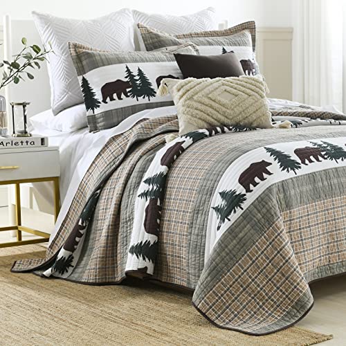 Finlonte Quilt King Size, 100% Cotton Christmas King Size Quilt, Lodge Cabin Farmhouse King Quilt, Brown Green Lightweight Soft Quilt Bedspread Sets For All Season, 3 Pieces #TOP1