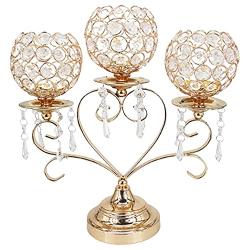 AR-5068-GD Silky Silk 3 Arm Gold Globe Candle Holder | Wedding Decoration centerpieces | Candelabra | Living Room Accents| Home Decor (12