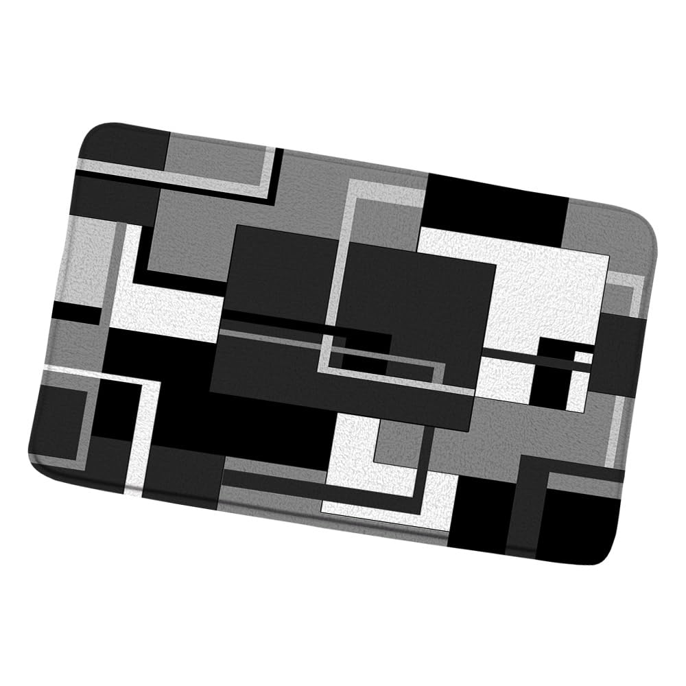 Gray Geometric Bath Mat Black White and Gray Abstract Minimalist Line Geometry Mid Century Bathroom Rugs Shower Mat Bedroom Kitchen Carpet 24x47 Inch