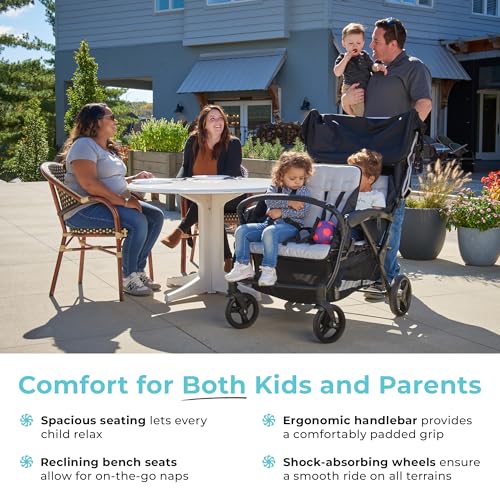 Gaggle by Foundations Odyssey 4 Seat Quad Stroller | 4-Seat Stroller for Daycare | Oversized Canopy and Bench Seats | 5-Point Harness | Foot Brake | All Terrain Tubeless Wheels | Black - Thumbnail 7
