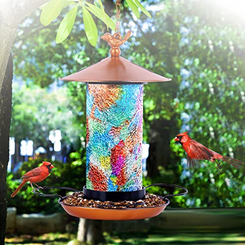 Solar Bird Feeder For Outside - Mosaic Copper Outdoor Hanging Lantern, Solar Powered Hanging Birdfeeder With Hook For Wild Birds, Unique Bird-Gifts #TOP5