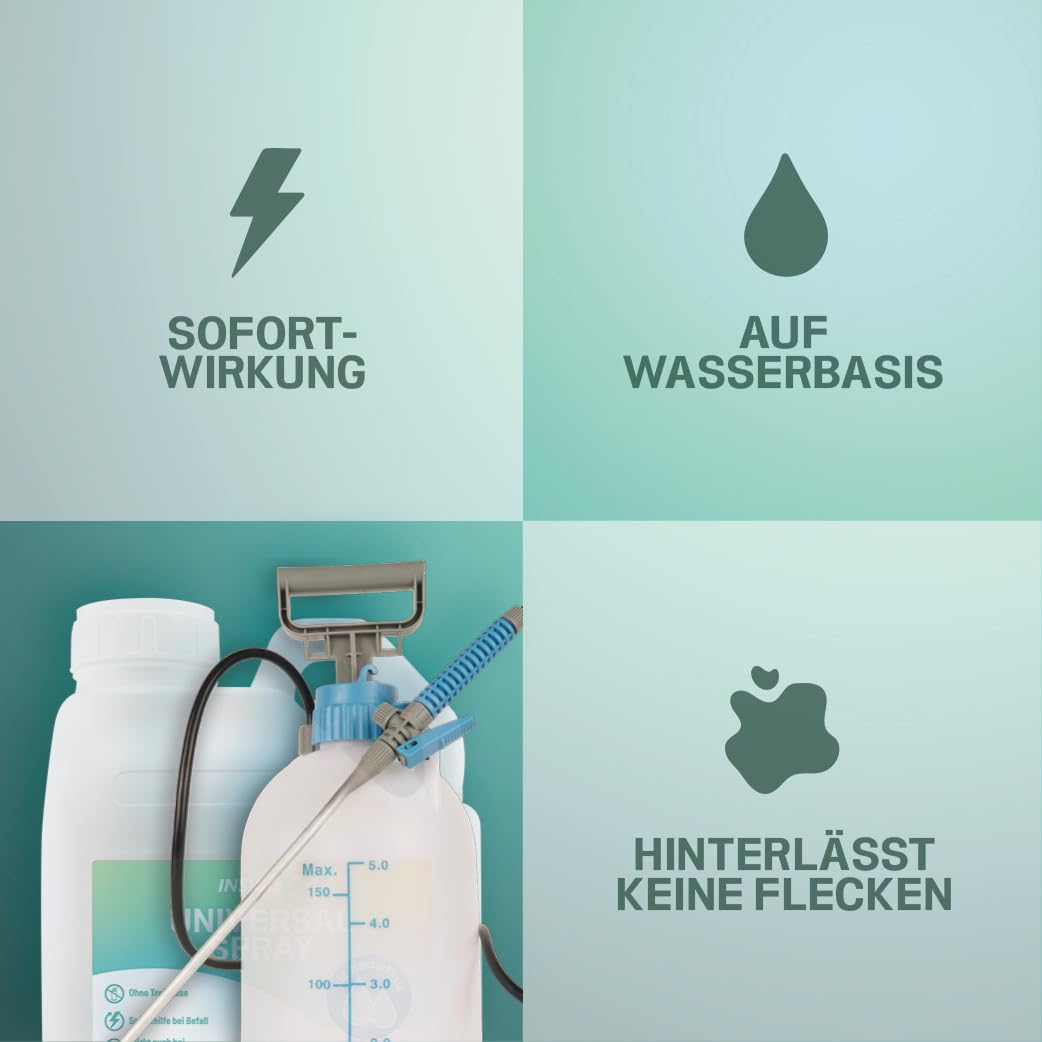 INSIGO Universal Spray 5l Kanister + 5L Drucksprüher - Universalspray mit mechanischer Wirkung - Effektive Abwehr gegen Insekten - Universal Insekten Spray mit Sofortwirkung