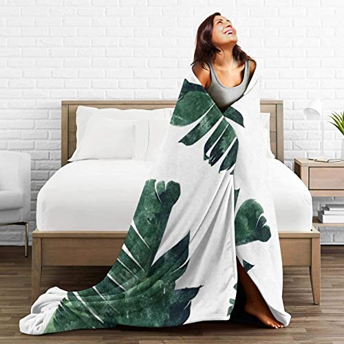 Palm Leaves Printed Fleece Blanket 80"X60", Super Soft Lightweight Microfiber Throw Blanket For Bed Sofa Travel #TOP4