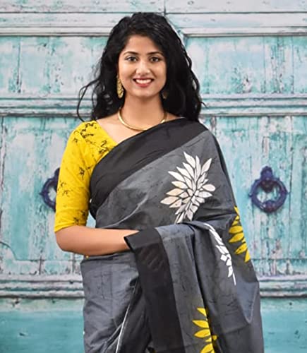 Sari indien coton léger imprimé main anti-transpiration