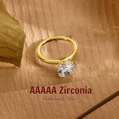 VISDIV 2CT Sterling Silver Engagement Rings AAAAA Cubic Zirconia CZ Wedding Promise Bands For Women Round Solitaire Simulated Diamond Silver/Gold Size 5-10 (Gold, 6) by VISDIV - Used condition - Image 6