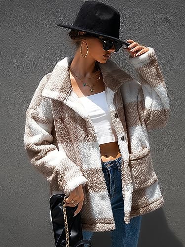 QUCH Sherpa Jacket Women Fuzzy Fleece Winter Coats for Women Shackets for Women 2024 Fashion Casual Warm Gingham Teddy Coat4