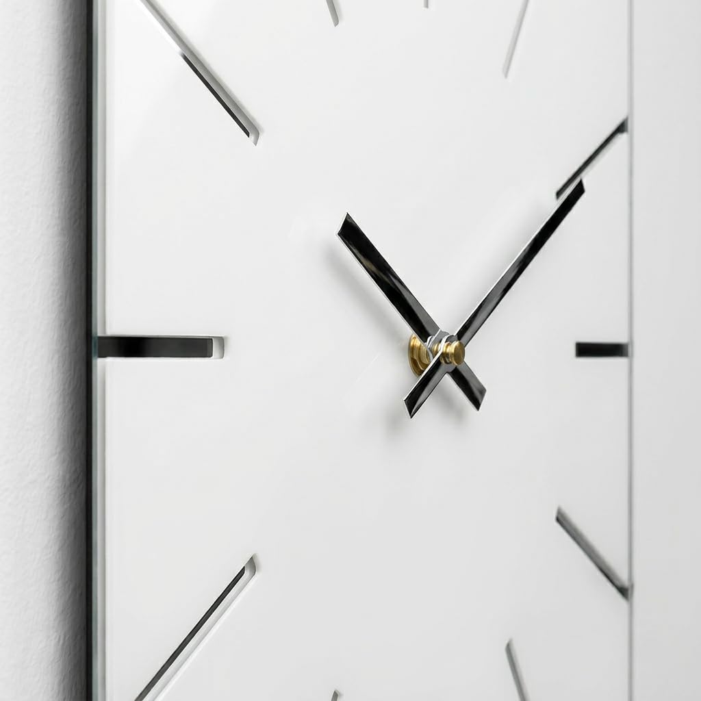 FLEXISTYLE Wanduhr groß 50cm weiß Holz modern lautlos ohne Tickgeräusche minimalistisch Design Wanddekoration Wohnzimmer Küche Büro Badezimmer Elegante große wall Clock skandinavisch