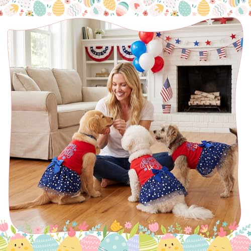 Abbylike 3 Pcs Seasonal Dog Outfits Easter Summer 4th of July Pet Costume Cotton Holiday Puppy Dress Lightweight Pet Apparel with Bowknot for Large Medium Dog Clothing, Small - Image 4