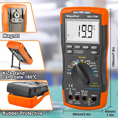Image of Digital Multimeter RQ-770K, Automotive Multimeter for AC /DA Current Voltage, Temperature, Resistance, Capacitance, NCV, Dwell Angle, Pulse Width, Duty Cycle