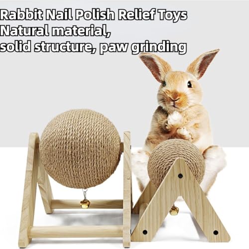 Brinquedo de arranhar coelho de madeira natural corda de sisal coelho arranhador bola de brinquedo c