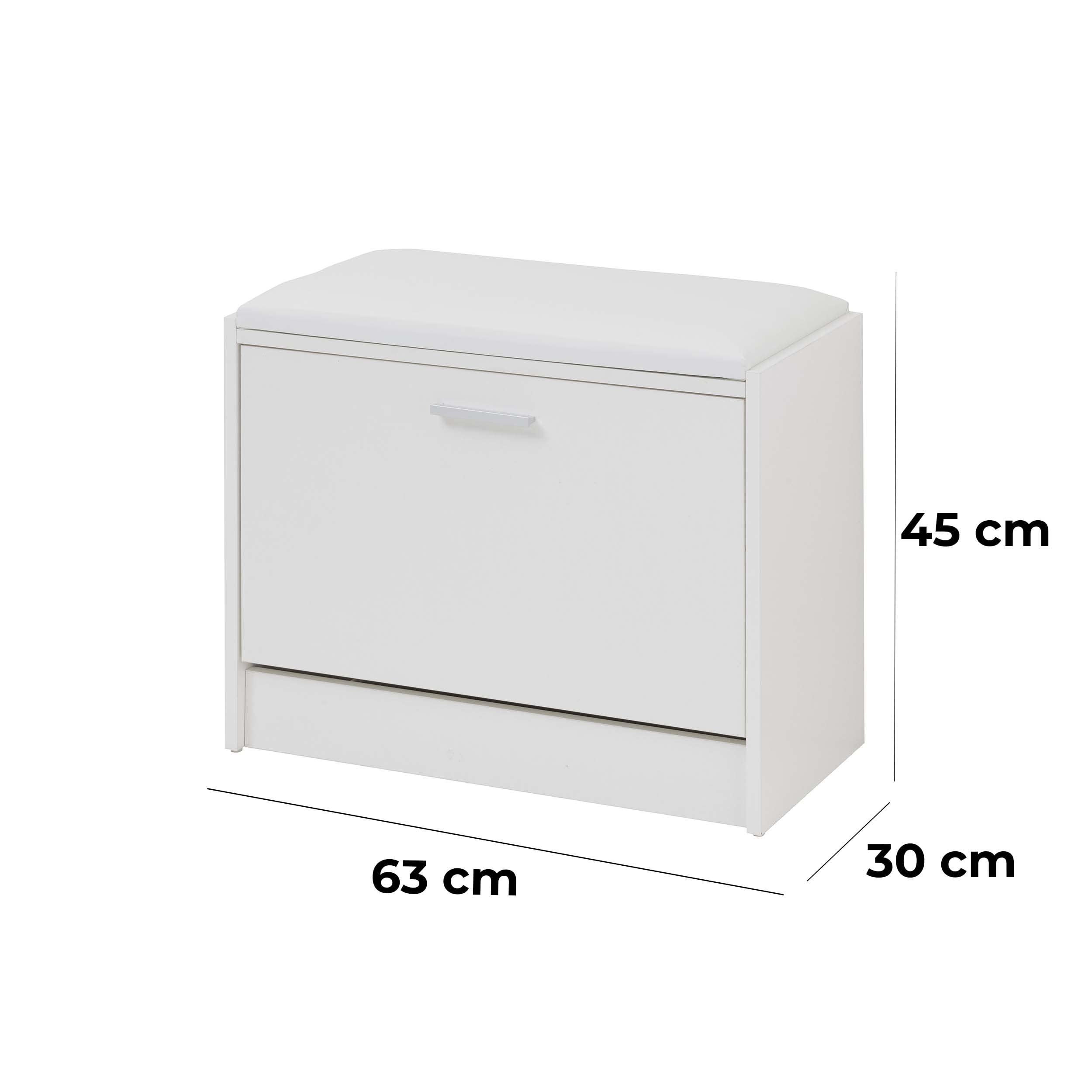 Baroni Home Scarpiera Salvaspazio Slim in Legno Melaminico da Ingresso. Cassapanca da ingresso Bianca da 6 paia con Anta a Ribalta e Doppia Profondità 30x63x45 cm