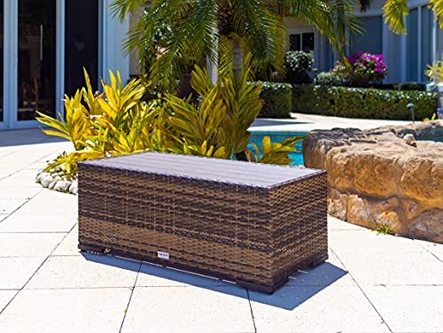 Sorrento 4-Piece XL Resin Wicker Outdoor Patio Furniture Conversation Sofa Set in Brown w/Three-seat Sofa, Loveseat Sofa, and Coffee Table (Flat-Weave Brown Wicker, S Canvas Taupe)