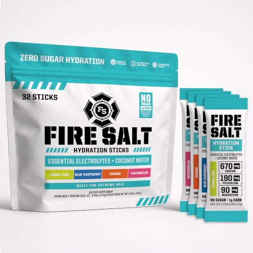 Image of Fire Salt Variety Pack Electrolyte Hydration Sticks, Zero Sugar, 32 Count | Electrolytes & Coconut Water, Hydration Drink Mix with Magnesium, Potassium & Sodium, Single Serve On the Go Packs