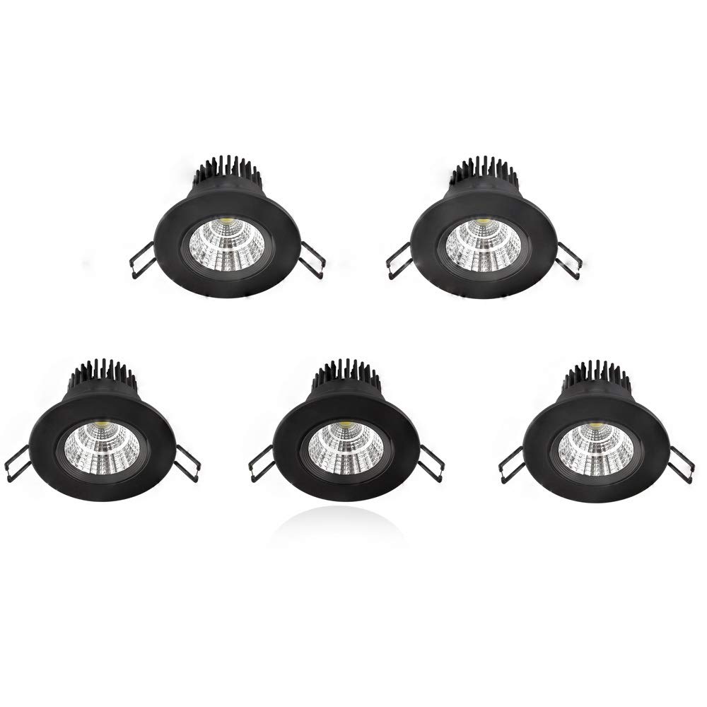 Focos LED integrados de 3W con ojo de buey negro para techo, juego de 5 piezas