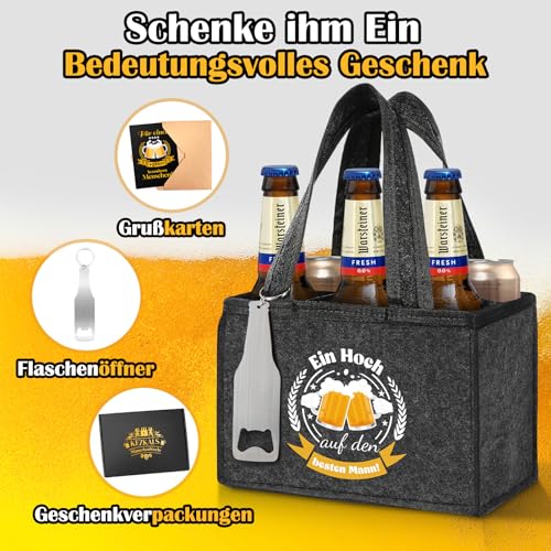 KEZKALS Geschenke für männer, Männerhandtasche Bier mit Flaschenöffner, Männergeschenke für Papa, Lustige Geschenke für Männer, Papa Geschenk, Geburtstagsgeschenk für Männer, für 6 Bierflaschen
