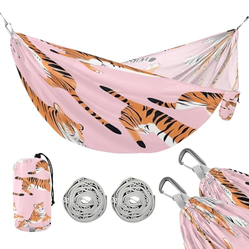 ATTX Playful Tiger Camping Hammock - Lightweight & Portable Hammocks, Heavy Duty 330lbs Capacity for Indoor, Hiking, Backpacking, Travel, Backyard, Beach#474