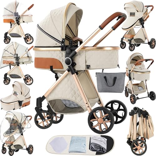 2 in 1 Baby Stroller Reversible Portable Standard Stroller Convertible Pushchair Infant Buggy Baby Carriage Foldable High Landscape Pram for Toddler...