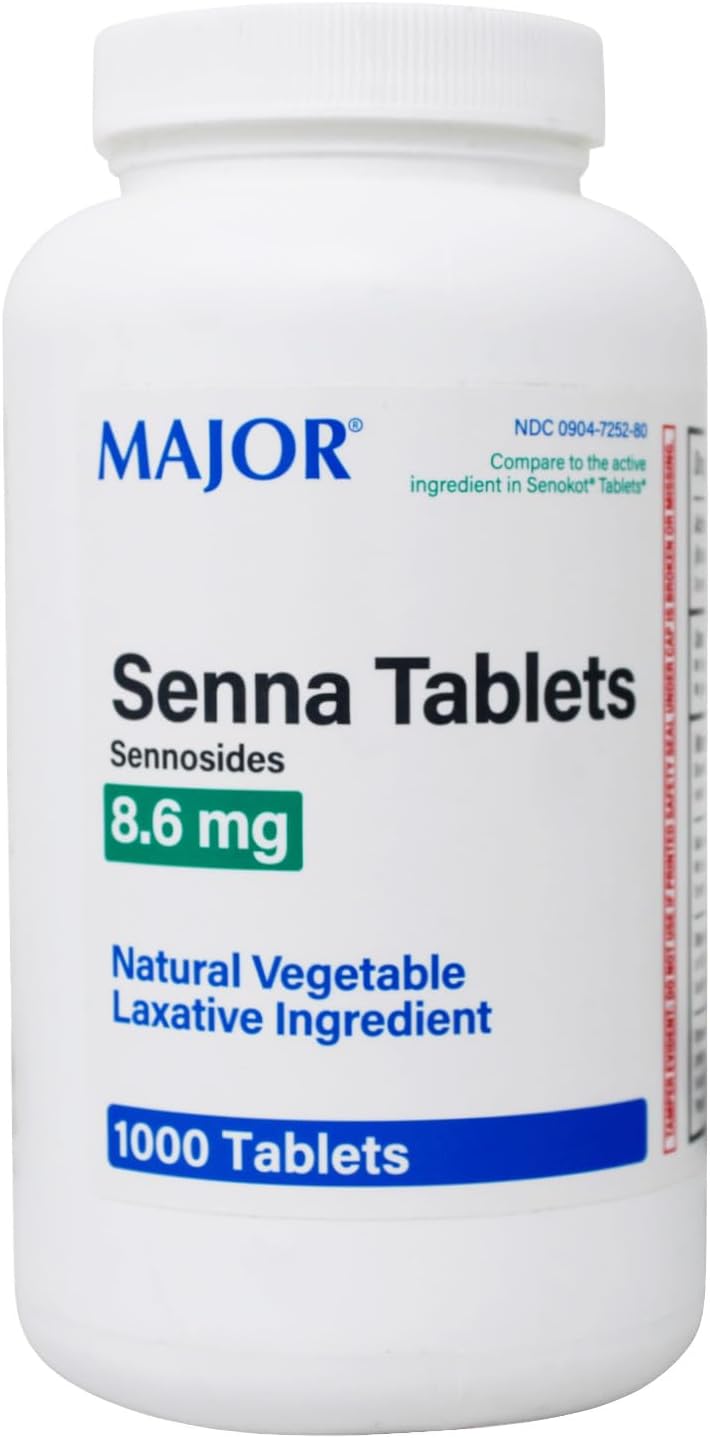 Senna 8.6 mg Generic for Senokot Natural Vegetable Laxative 1000 Tablets per Bottle Pack of 8 Bottles
