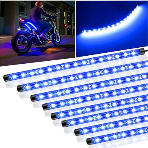 Leymanriya 8 Pcs Car Led Light Strip Ip67 Waterproof 11' Flexible Led Lights Underglow 12V For Car Motorcycle Boat Golf Cart Interior Exterior Decoration - Blue
