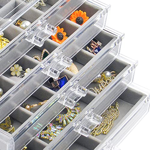 Watpot Acrylic Jewelry Box With 5 Drawers, Clear Earring Storage Organizer Display Case For Women Girls, Gray #TOP5