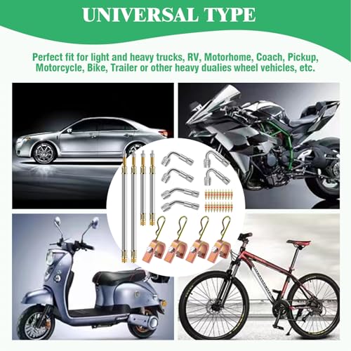 Image of 15pcs Valve Stem Extension with Tire Valve Stem Cores Kit, 45 90 135 Degree Brass Valve Stem Extender and 7 inch 12 inch Stainless Steel Braided Stem Extension Adaptors for Most Cars Truck