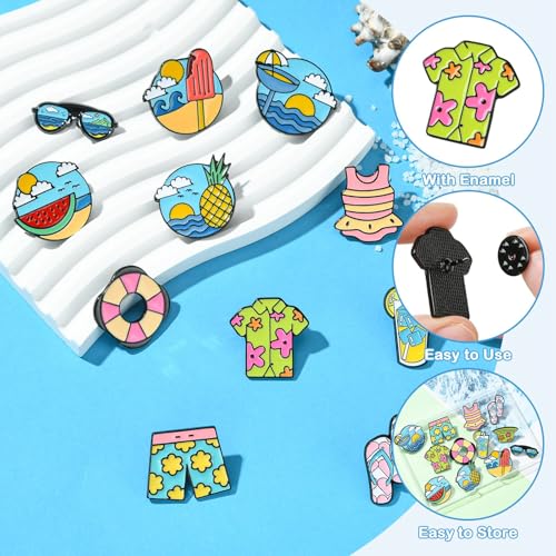 Image of Airssory 12 pcs 12 Styles Beach Theme Alloy Enamel Brooches Travel Watermelon Ice Cream Pineapple Drink Sunglasses Lapel Pins for DIY Clothes Backpack Hats Jackets Craft