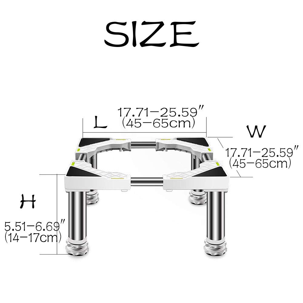 Base antivibración para lavadora – Soporte ajustable para refrigerador, extensible de 45 a 65 cm, para secadora, lavadora, refrigerador y congelador(4 Feet,14-17cm)