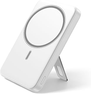 for Magsafe Portable Charger, 10000mAh Wireless Power Bank with Stand, USB C PD 20W Fast Charging Powerbank, Magnetic Battery Pack Compatible for iPhone 17/16/15/14/13/12 Series - White