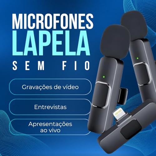 Microfone de Lapela Sem Fio 2 Peças para iPhone e iPad - 1 Transmissor Suporta 2 Microfones - Reduçã