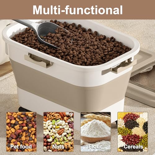 Zyluniy Hundefutter Aufbewahrungsbox, Faltbarer Hundefutter Behälter, Lebensmittelbox mit Rädern, Futterbox Hund, Futterbehälter, Tierfutterbehälter, Trockenfutter, Bpa-Frei für Hund und Katze