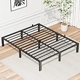 JUNHEDAMAI 14 Inch Queen Size Bed Frame, Heavy Duty Metal Platform Bed Frame Queen Size with Fixed Buckle, Storage Space Under Frame, No Screws Required, No Box Spring Needed, Black