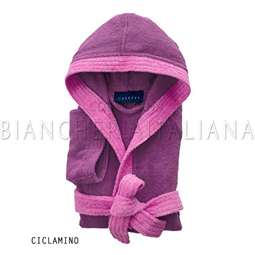 Caleffi Accappatoio Bambini Ragazzi puro cotone 100% dal peso di 400gr/mq, realizzata con filato doppio ritorto (Ciclamino, 6/8 anni)