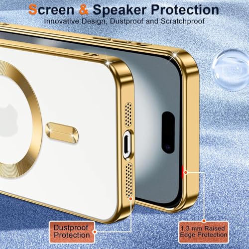 Image of VONZEE Electroplating Transparent Clear Logo Back Cover TPU Compatible with iPhone 17 Air Case, Compatible with Magsafe, Full Body & Individual Camera Protection for Each Lens for Men & Women (Gold)