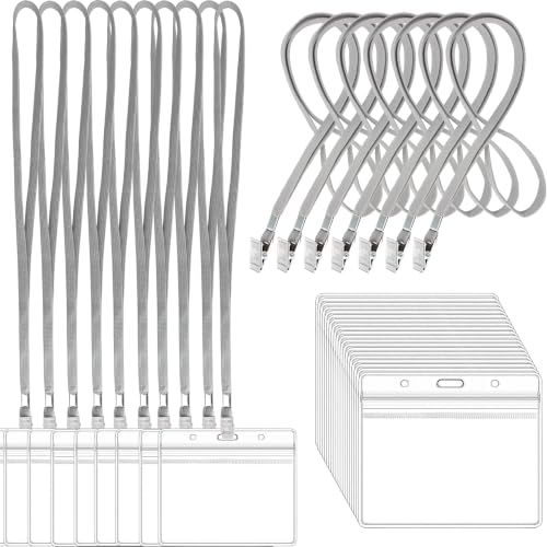 50Pcs Grey Lanyards for ID Badges with Name Tags Badge ID Card Holders