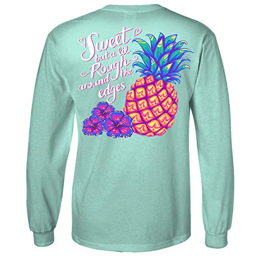 Southern Attitude Sweet But Rough Around The Edges Pineapple Women's Long Sleeve (X-Large, Seafoam Green)