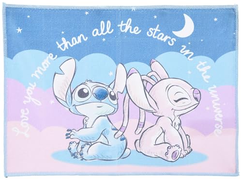 Mantel Individual Infantil de Tela para Stitch Fan - Azul y Rosa - 40x30 cm - Toalla Servilleta Escolar para Almuerzo y Guardería, Ideal para Niñas de 2 a 6 Años