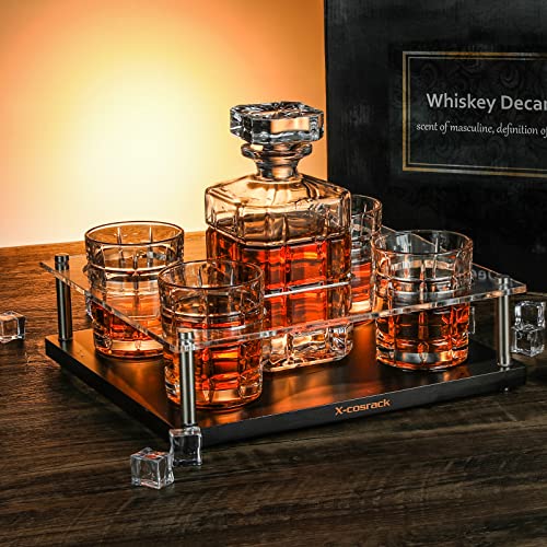 Whisky-Karaffe-Set-Glaskaraffe-whiskey-Gläser-Probierset-Geschenkset Bourbon zubehör wiskey gläßer whisky dekanter mit 4 Whiskeygläsern für Rum Brandy Wein Vodka 900 Milliliter Cover