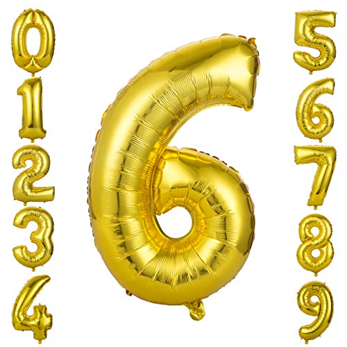Gwhole Ballon Géant 86 cm Ballons Gonflable Anniversaire Décoration Or Doré Chiffre 6