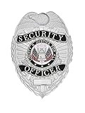 Hero's Pride Security Guard Badge, Enameled & Plated, 5PC Pin Catch Design, 2-1/4 x 3-1/8', Black & Silver-Finish