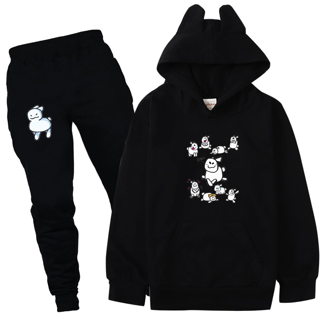 Hzsyc Boys Black Forsaken Gubby Cat's Ear Shaped Hoodie And Pants 2Pcs Kids Funny Cute Rabbit Gubby Sweatshirt Set (,13-14Years)