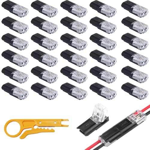 Herbst 30 Stück 2 Poliger Steckverbinder mit Abisolierzange 18-22AWG KFZ Kabelverbinder Wasserdicht Auto Stecker Steckverbindung Steckbarer Kabelanschluss für Auto LKW Kayak Boote