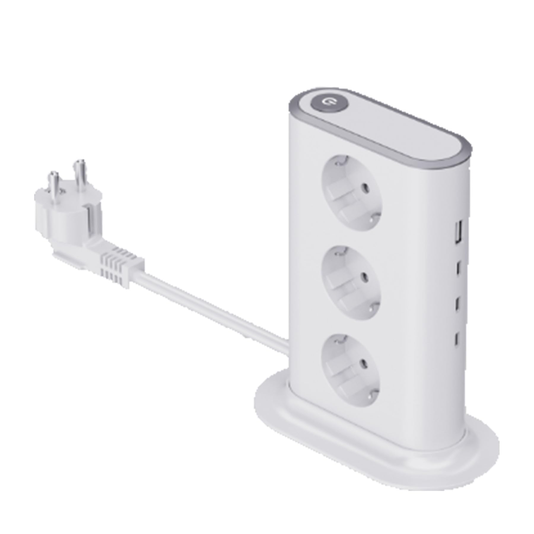 Multiprise 3 Prises avec 4 USB, Tour Multiprise avec Interrupteur
