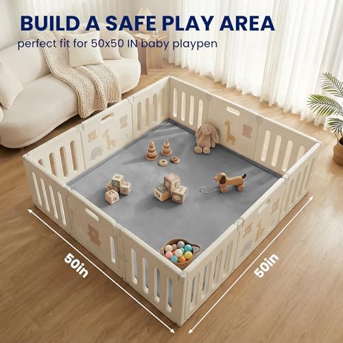 Huloo Sleep Ultra Soft Baby Play Mat for Floor,1.3" Thick Elasti-Foam 50x50 Playpen Mat for Toddlers Infant kids,Water-Repellent Coral Velvet for Tummy Time,Non-Slip Backing Safe for Crawling(Dark Grey) - 5