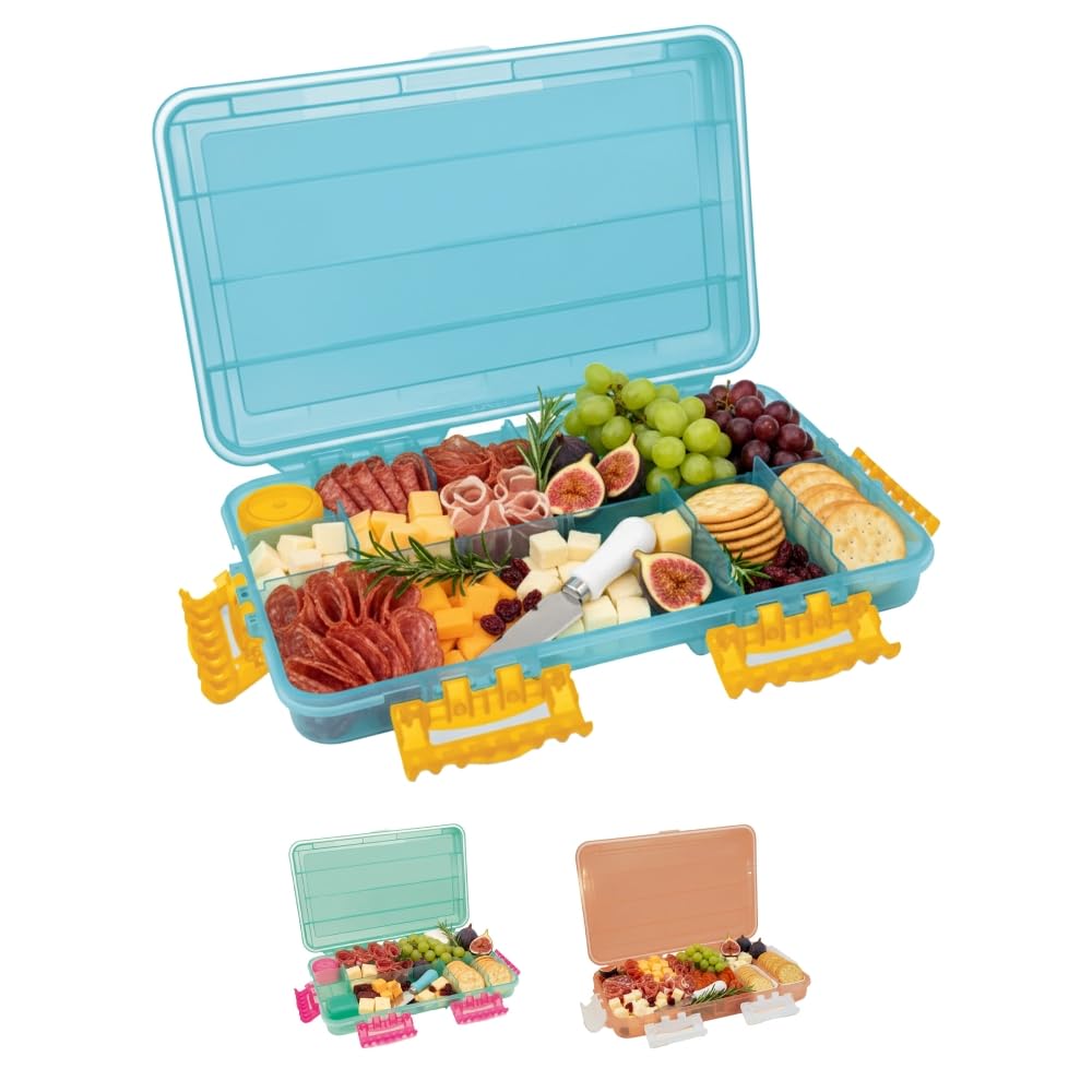 SubSafe Charcuterie Safe - BPA-Free, Food Safe Charcuterie Board with Lid & Handle - Portable Snack Tray Organizer with Dividers, Mini Containers & Cheese Knife - Dishwasher Safe - Blue