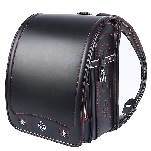 [Rollclo] ランドセル 男の子 a4フラットファイル対応 高級合革 超軽量 摩擦に強い 撥水加工 新学期お祝い 小学生通学鞄 6年間使える 3色展開 (ブラックレッド線)