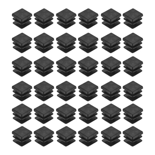 Image of uxcell 38Pcs Square Plastic Plugs, 18 x 18mm /0.71 x 0.71inch PE Pipe Tubing End Caps for 14-16mm /0.55-0.63inch Square Tube Furniture Chair Leg, Black